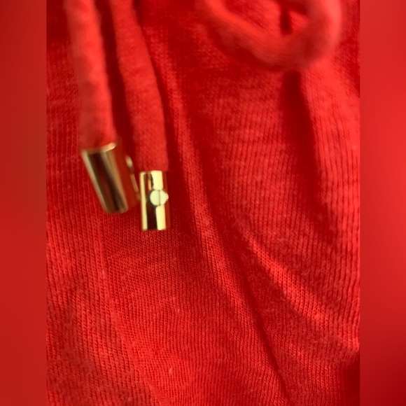 FINAL PRICE NWT Ralph Lauren Red Linen Top Ruffle Elastic Neckline Hip Tie PL - Picture 5 of 8